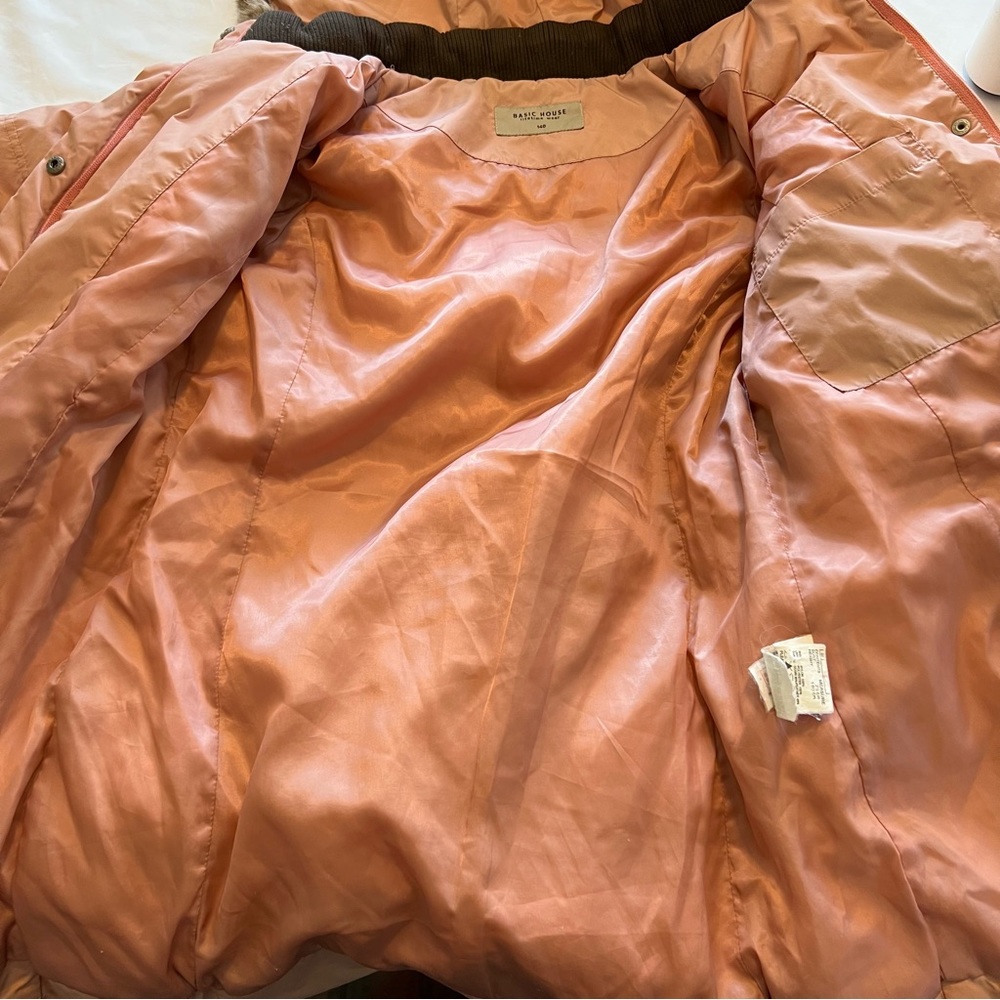 Basic House Korean Down Pink Puffer Fur Trim Hood Parka Jacket Size Small AS-IS - Picture 9 of 16
